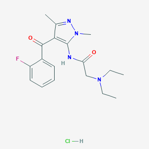 molecular formula C18H24ClFN4O2 B024903 Acetamide, 2-(diethylamino)-N-(4-(2-fluorobenzoyl)-1,3-dimethyl-1H-pyrazol-5-yl)-, monohydrochloride CAS No. 103068-82-2