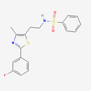 molecular formula C18H17FN2O2S2 B2490303 N-{2-[2-(3-fluorophenyl)-4-methyl-1,3-thiazol-5-yl]ethyl}benzenesulfonamide CAS No. 946328-36-5
