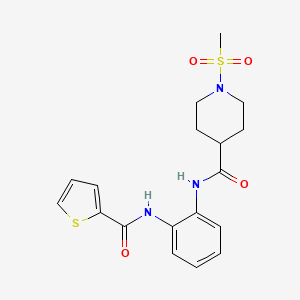 molecular formula C18H21N3O4S2 B2490315 1-(methylsulfonyl)-N-(2-(thiophene-2-carboxamido)phenyl)piperidine-4-carboxamide CAS No. 1207029-07-9