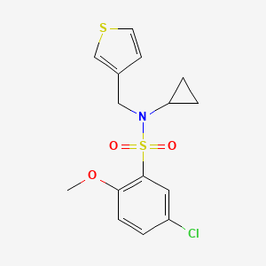 molecular formula C15H16ClNO3S2 B2490375 5-chloro-N-cyclopropyl-2-methoxy-N-(thiophen-3-ylmethyl)benzenesulfonamide CAS No. 1235045-54-1