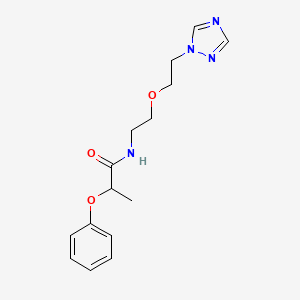 molecular formula C15H20N4O3 B2490420 2-phenoxy-N-{2-[2-(1H-1,2,4-triazol-1-yl)ethoxy]ethyl}propanamide CAS No. 2097909-75-4