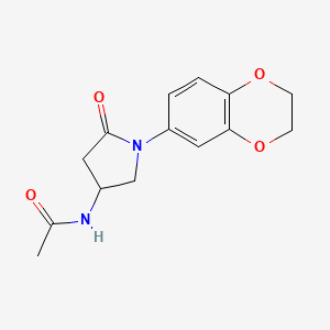 molecular formula C14H16N2O4 B2490451 N-[1-(2,3-dihydro-1,4-benzodioxin-6-yl)-5-oxopyrrolidin-3-yl]acetamide CAS No. 896302-82-2