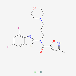 molecular formula C19H21ClF2N4O3S B2490454 N-(4,6-DIFLUORO-1,3-BENZOTHIAZOL-2-YL)-3-METHYL-N-[3-(MORPHOLIN-4-YL)PROPYL]-1,2-OXAZOLE-5-CARBOXAMIDE HYDROCHLORIDE CAS No. 1189707-10-5