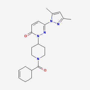 molecular formula C21H27N5O2 B2490625 2-[1-(cyclohex-3-ene-1-carbonyl)piperidin-4-yl]-6-(3,5-dimethyl-1H-pyrazol-1-yl)-2,3-dihydropyridazin-3-one CAS No. 2380042-79-3
