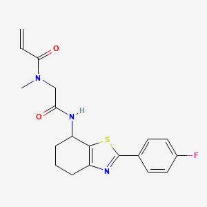 molecular formula C19H20FN3O2S B2490626 N-[2-[[2-(4-Fluorophenyl)-4,5,6,7-tetrahydro-1,3-benzothiazol-7-yl]amino]-2-oxoethyl]-N-methylprop-2-enamide CAS No. 2197849-57-1