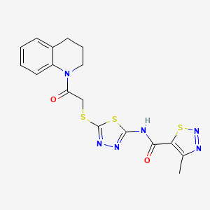 molecular formula C17H16N6O2S3 B2490663 4-methyl-N-(5-{[2-oxo-2-(1,2,3,4-tetrahydroquinolin-1-yl)ethyl]sulfanyl}-1,3,4-thiadiazol-2-yl)-1,2,3-thiadiazole-5-carboxamide CAS No. 1226434-30-5