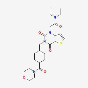 molecular formula C24H34N4O5S B2490674 N,N-diethyl-2-(3-((4-(morpholine-4-carbonyl)cyclohexyl)methyl)-2,4-dioxo-3,4-dihydrothieno[3,2-d]pyrimidin-1(2H)-yl)acetamide CAS No. 941893-66-9