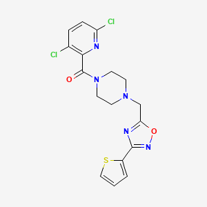 molecular formula C17H15Cl2N5O2S B2490730 (3,6-Dichloropyridin-2-yl)-[4-[(3-thiophen-2-yl-1,2,4-oxadiazol-5-yl)methyl]piperazin-1-yl]methanone CAS No. 1119255-21-8