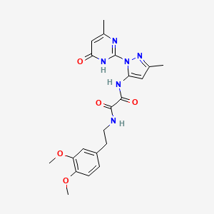 molecular formula C21H24N6O5 B2490731 N1-(3,4-dimethoxyphenethyl)-N2-(3-methyl-1-(4-methyl-6-oxo-1,6-dihydropyrimidin-2-yl)-1H-pyrazol-5-yl)oxalamide CAS No. 1013891-13-8