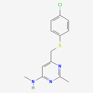 molecular formula C13H14ClN3S B2490751 N-(6-{[(4-chlorophenyl)sulfanyl]methyl}-2-methyl-4-pyrimidinyl)-N-methylamine CAS No. 339278-68-1