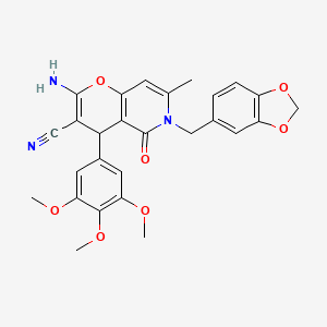 B2490758 2-amino-6-(1,3-benzodioxol-5-ylmethyl)-7-methyl-5-oxo-4-(3,4,5-trimethoxyphenyl)-5,6-dihydro-4H-pyrano[3,2-c]pyridine-3-carbonitrile CAS No. 444079-68-9