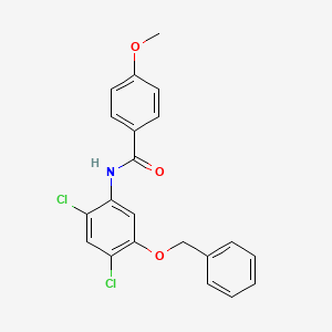 molecular formula C21H17Cl2NO3 B2490779 N-(5-(Benzyloxy)-2,4-dichlorophenyl)-4-methoxybenzenecarboxamide CAS No. 338961-22-1