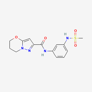 molecular formula C14H16N4O4S B2490791 N-(3-(methylsulfonamido)phenyl)-6,7-dihydro-5H-pyrazolo[5,1-b][1,3]oxazine-2-carboxamide CAS No. 1448052-96-7