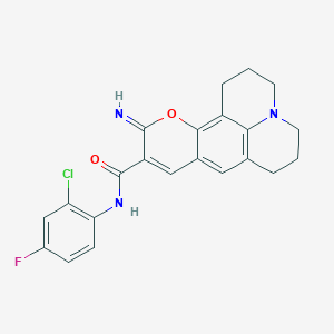 molecular formula C22H19ClFN3O2 B2490793 N-(2-chloro-4-fluorophenyl)-11-imino-2,3,6,7-tetrahydro-1H,5H,11H-pyrano[2,3-f]pyrido[3,2,1-ij]quinoline-10-carboxamide CAS No. 866346-62-5