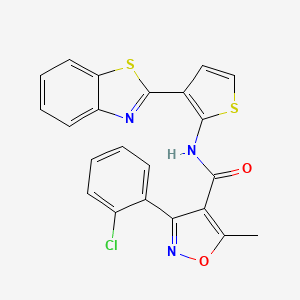 molecular formula C22H14ClN3O2S2 B2490821 N-[3-(1,3-benzothiazol-2-yl)thiophen-2-yl]-3-(2-chlorophenyl)-5-methyl-1,2-oxazole-4-carboxamide CAS No. 1211820-68-6