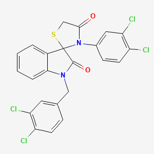 molecular formula C23H14Cl4N2O2S B2490842 3-(3,4-Dichlorophenyl)-1'-[(3,4-dichlorophenyl)methyl]spiro[1,3-thiazolidine-2,3'-indole]-2',4-dione CAS No. 338418-90-9