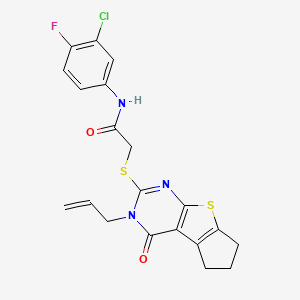 N-(3-chloro-4-fluorophenyl)-2-{[12-oxo-11-(prop-2-en-1-yl)-7-thia-9,11-diazatricyclo[6.4.0.0^{2,6}]dodeca-1(8),2(6),9-trien-10-yl]sulfanyl}acetamide