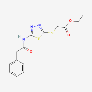 molecular formula C14H15N3O3S2 B2490872 Ethyl 2-((5-(2-phenylacetamido)-1,3,4-thiadiazol-2-yl)thio)acetate CAS No. 392317-83-8