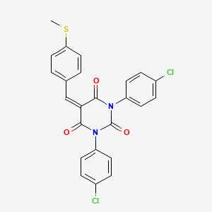 molecular formula C24H16Cl2N2O3S B2490886 1,3-bis(4-chlorophenyl)-5-{[4-(methylsulfanyl)phenyl]methylidene}-1,3-diazinane-2,4,6-trione CAS No. 1022096-46-3