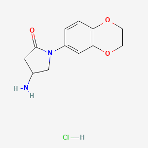 molecular formula C12H15ClN2O3 B2490894 4-Amino-1-(2,3-dihydrobenzo[b][1,4]dioxin-6-yl)pyrrolidin-2-one hydrochloride CAS No. 2034403-20-6