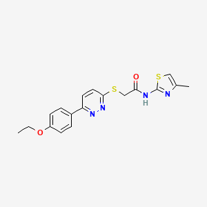 molecular formula C18H18N4O2S2 B2490900 2-((6-(4-ethoxyphenyl)pyridazin-3-yl)thio)-N-(4-methylthiazol-2-yl)acetamide CAS No. 893974-39-5