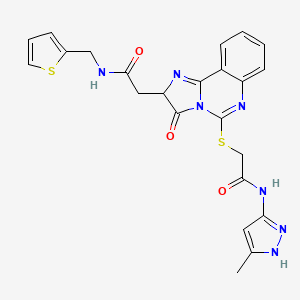 molecular formula C23H21N7O3S2 B2490912 N-(3-methyl-1H-pyrazol-5-yl)-2-{[3-oxo-2-({[(thiophen-2-yl)methyl]carbamoyl}methyl)-2H,3H-imidazo[1,2-c]quinazolin-5-yl]sulfanyl}acetamide CAS No. 1039041-39-8