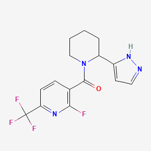 molecular formula C15H14F4N4O B2490919 [2-Fluoro-6-(trifluoromethyl)pyridin-3-yl]-[2-(1H-pyrazol-5-yl)piperidin-1-yl]methanone CAS No. 2305328-59-8