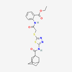 molecular formula C24H28N4O4S2 B2490987 Ethyl 2-(2-{[5-(adamantane-1-amido)-1,3,4-thiadiazol-2-yl]sulfanyl}acetamido)benzoate CAS No. 896022-29-0