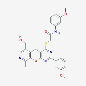 2-((6-(hydroxymethyl)-2-(3-methoxyphenyl)-9-methyl-5H-pyrido[4',3':5,6]pyrano[2,3-d]pyrimidin-4-yl)thio)-N-(3-methoxyphenyl)acetamide