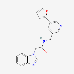 molecular formula C19H16N4O2 B2491037 2-(1H-benzo[d]imidazol-1-yl)-N-((5-(furan-2-yl)pyridin-3-yl)methyl)acetamide CAS No. 2034466-55-0