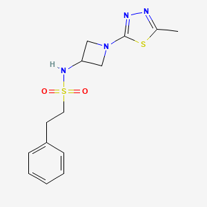 molecular formula C14H18N4O2S2 B2491074 N-[1-(5-methyl-1,3,4-thiadiazol-2-yl)azetidin-3-yl]-2-phenylethane-1-sulfonamide CAS No. 2415454-20-3