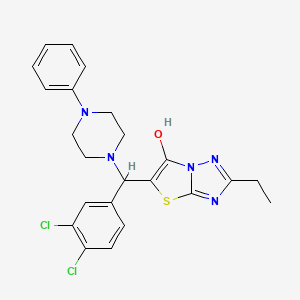 molecular formula C23H23Cl2N5OS B2491091 5-((3,4-Dichlorophenyl)(4-phenylpiperazin-1-yl)methyl)-2-ethylthiazolo[3,2-b][1,2,4]triazol-6-ol CAS No. 886912-13-6