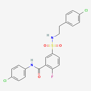 molecular formula C21H17Cl2FN2O3S B2491146 5-(N-(4-chlorophenethyl)sulfamoyl)-N-(4-chlorophenyl)-2-fluorobenzamide CAS No. 452051-01-3