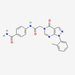 molecular formula C21H18N6O3 B2491168 4-[[2-[1-(2-Methylphenyl)-4-oxopyrazolo[3,4-d]pyrimidin-5-yl]acetyl]amino]benzamide CAS No. 895011-70-8