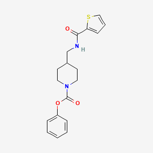 molecular formula C18H20N2O3S B2491225 Phenyl 4-((thiophene-2-carboxamido)methyl)piperidine-1-carboxylate CAS No. 1235084-38-4