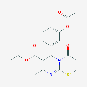 molecular formula C19H20N2O5S B2491250 ethyl 6-[3-(acetyloxy)phenyl]-8-methyl-4-oxo-2H,3H,4H,6H-pyrimido[2,1-b][1,3]thiazine-7-carboxylate CAS No. 488747-44-0