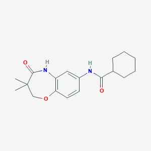 molecular formula C18H24N2O3 B2491275 N-(3,3-dimethyl-4-oxo-2,3,4,5-tetrahydro-1,5-benzoxazepin-7-yl)cyclohexanecarboxamide CAS No. 921816-95-7