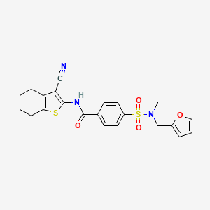 molecular formula C22H21N3O4S2 B2491278 N-(3-cyano-4,5,6,7-tetrahydro-1-benzothiophen-2-yl)-4-{[(furan-2-yl)methyl](methyl)sulfamoyl}benzamide CAS No. 899963-89-4