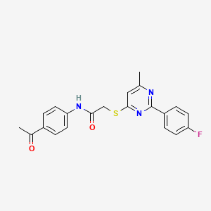 molecular formula C21H18FN3O2S B2491295 N-(4-acetylphenyl)-2-{[2-(4-fluorophenyl)-6-methylpyrimidin-4-yl]sulfanyl}acetamide CAS No. 1251597-72-4
