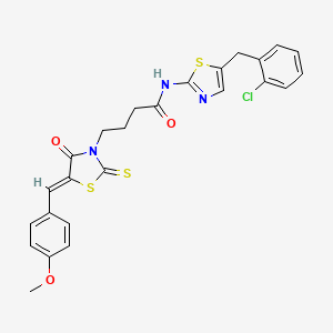 molecular formula C25H22ClN3O3S3 B2491363 (Z)-N-(5-(2-chlorobenzyl)thiazol-2-yl)-4-(5-(4-methoxybenzylidene)-4-oxo-2-thioxothiazolidin-3-yl)butanamide CAS No. 301222-89-9