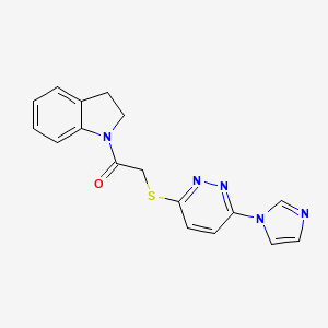 molecular formula C17H15N5OS B2491385 2-((6-(1H-imidazol-1-yl)pyridazin-3-yl)thio)-1-(indolin-1-yl)ethanone CAS No. 1334374-71-8