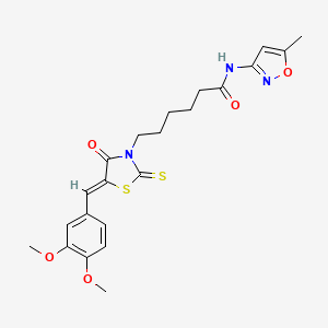 molecular formula C22H25N3O5S2 B2491388 6-[(5Z)-5-[(3,4-dimethoxyphenyl)methylidene]-4-oxo-2-sulfanylidene-1,3-thiazolidin-3-yl]-N-(5-methyl-1,2-oxazol-3-yl)hexanamide CAS No. 613225-63-1