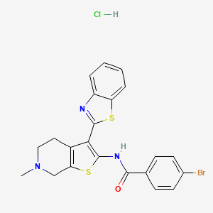 molecular formula C22H19BrClN3OS2 B2491422 N-(3-(苯并[d]噻唑-2-基)-6-甲基-4,5,6,7-四氢噻吩并[2,3-c]吡啶-2-基)-4-溴苯甲酰胺盐酸盐 CAS No. 1331110-42-9
