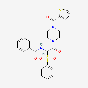 molecular formula C24H23N3O5S2 B2491429 N-[1-(benzenesulfonyl)-2-oxo-2-[4-(thiophene-2-carbonyl)piperazin-1-yl]ethyl]benzamide CAS No. 1025033-03-7