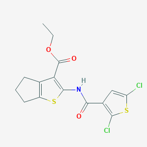 molecular formula C15H13Cl2NO3S2 B2491435 ethyl 2-(2,5-dichlorothiophene-3-carboxamido)-5,6-dihydro-4H-cyclopenta[b]thiophene-3-carboxylate CAS No. 393838-58-9