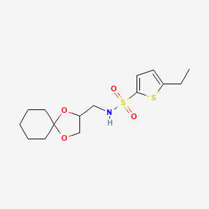 molecular formula C15H23NO4S2 B2491502 N-({1,4-dioxaspiro[4.5]decan-2-yl}methyl)-5-ethylthiophene-2-sulfonamide CAS No. 1008623-95-7