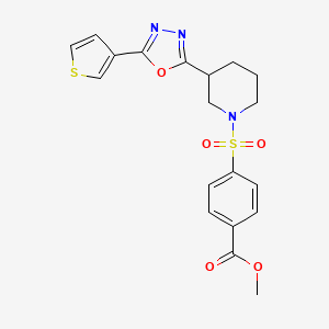 molecular formula C19H19N3O5S2 B2491513 Methyl 4-((3-(5-(thiophen-3-yl)-1,3,4-oxadiazol-2-yl)piperidin-1-yl)sulfonyl)benzoate CAS No. 1797174-90-3