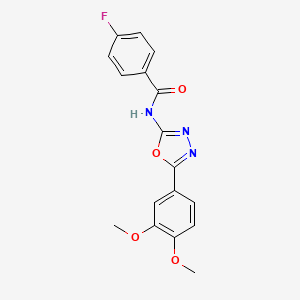 molecular formula C17H14FN3O4 B2491521 N-[5-(3,4-dimethoxyphenyl)-1,3,4-oxadiazol-2-yl]-4-fluorobenzamide CAS No. 824980-26-9
