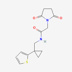 molecular formula C14H16N2O3S B2491555 2-(2,5-dioxopyrrolidin-1-yl)-N-((1-(thiophen-2-yl)cyclopropyl)methyl)acetamide CAS No. 1208383-99-6