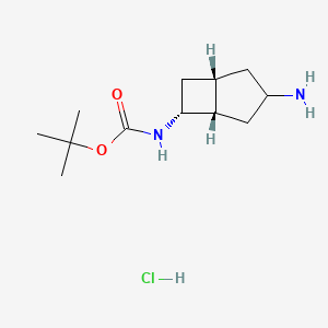 molecular formula C12H23ClN2O2 B2491563 Tert-butyl N-[(1S,5S,6R)-3-amino-6-bicyclo[3.2.0]heptanyl]carbamate;hydrochloride CAS No. 2418618-66-1